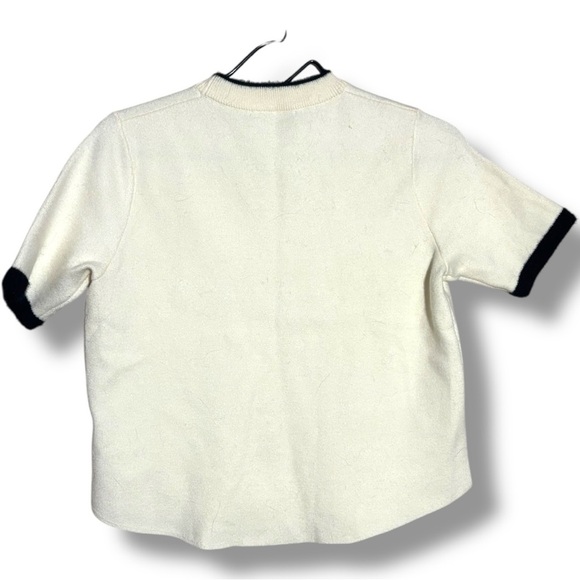 Zara Mock Turtleneck Soft Sweater Material White Tee with Black Trim - Picture 10 of 13